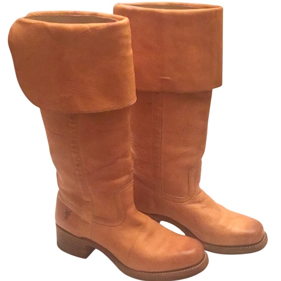 FRYE Campus Knee High OTK 80’s Tall Fold Down Cuff Leather Saddle Boots Size 10 - Picture 3 of 16